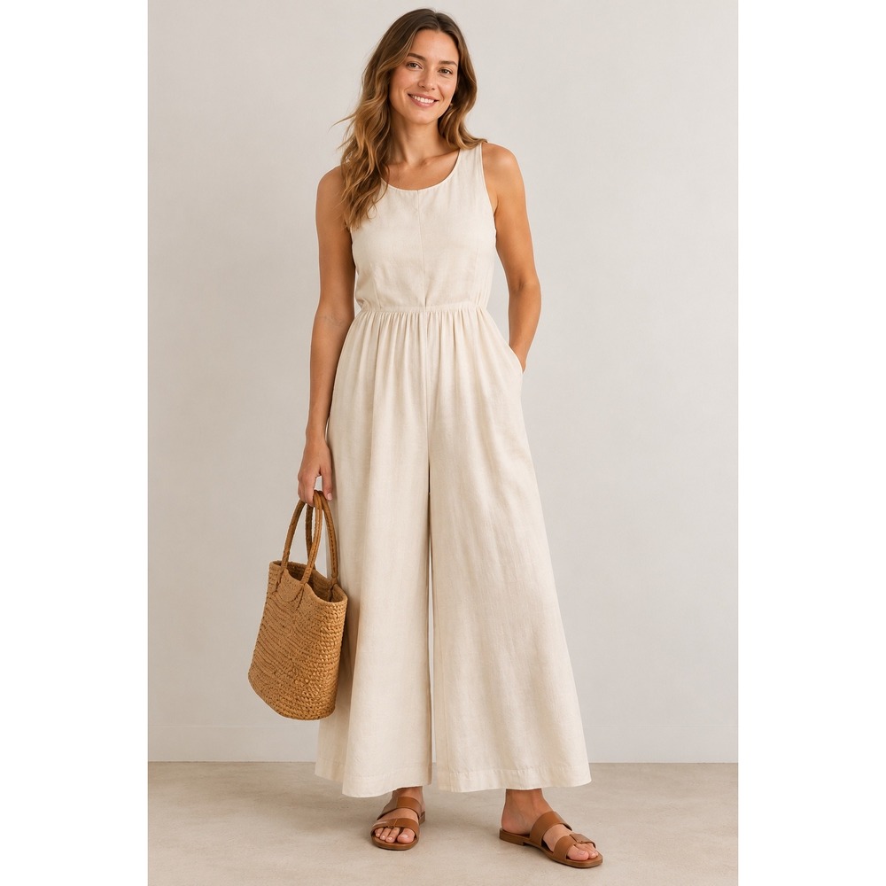 LOFT Beach Womens XS Beige Wide Leg Sleeveless Jumpsuit 30879867 New With Tags